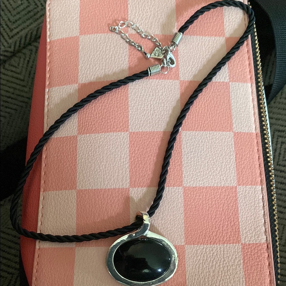 Black Pendant Necklace with Silver Accents